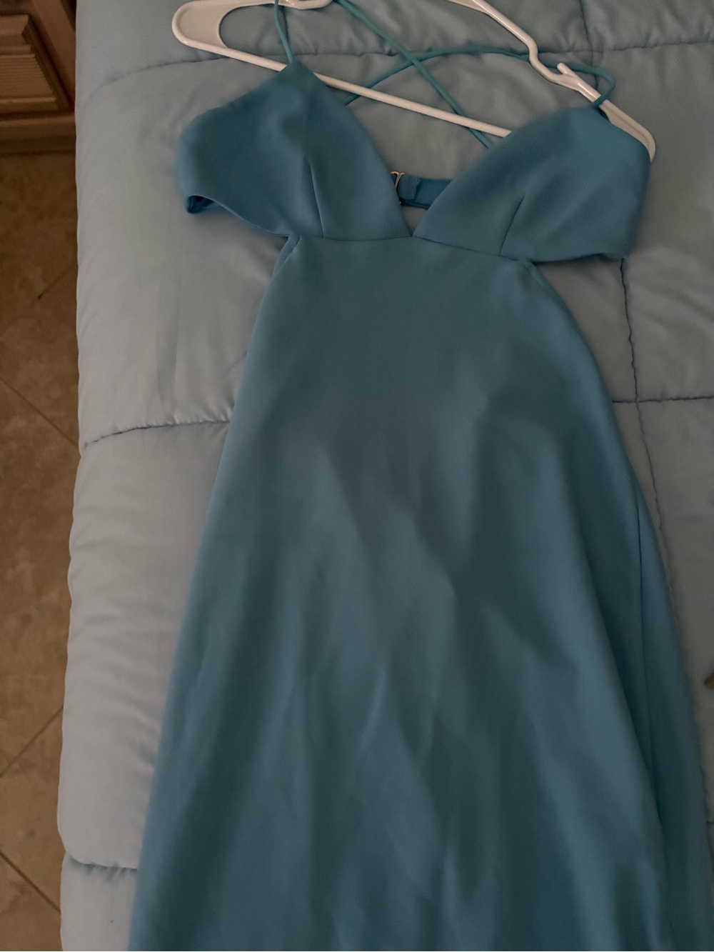 Sleeveless Sky Blue Spaghetti Strap Dress